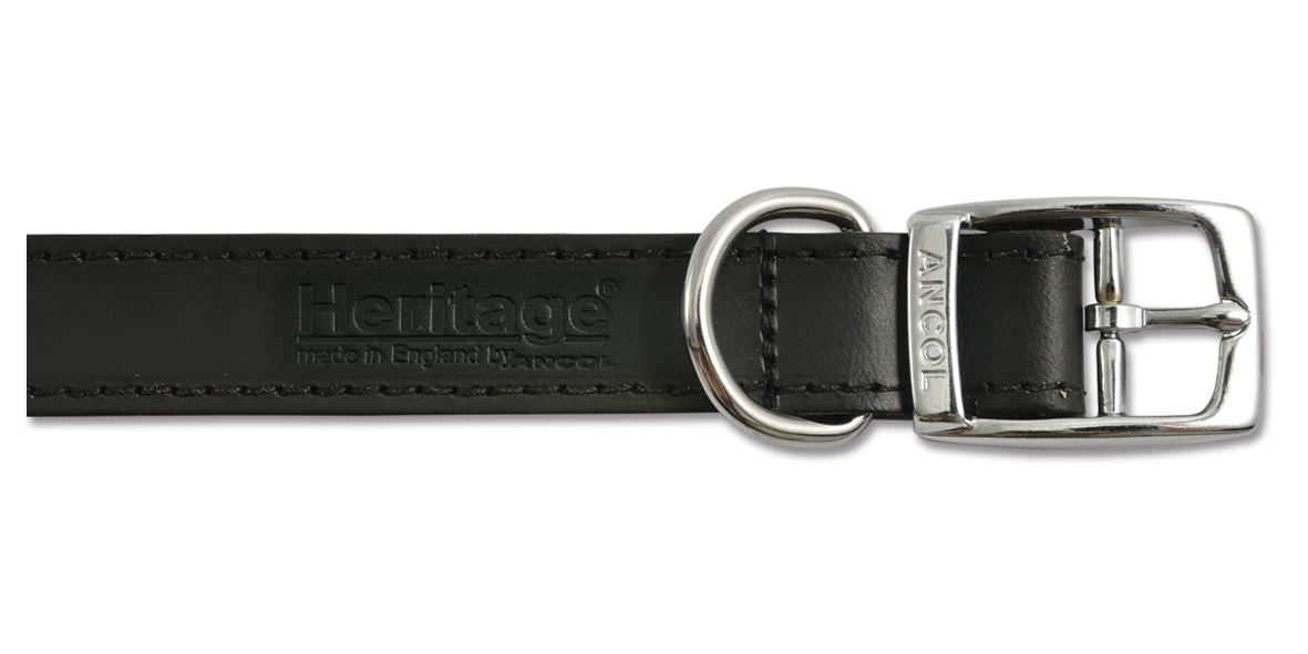 Heritage Leather Collar Black 22mm X39-48cm Sz 5