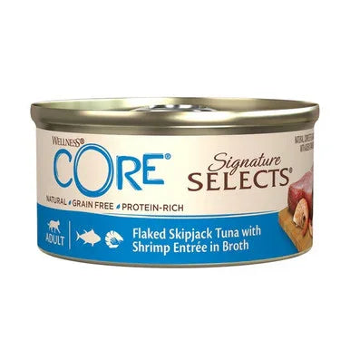 Wellness CORE Cat Wet Adult Signature Selects Flaked Skipjack Tuna with Shrimp Entree in Broth 79g x 24