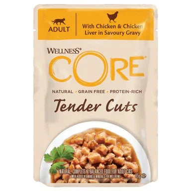 Wellness CORE Cat Wet Adult Tender Cuts Chicken and Chicken Liver in Savoury Gravy Recipe 85g x 24