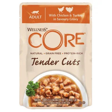 Wellness CORE Cat Wet Adult Tender Cuts Chicken and Turkey in Savoury Gravy Recipe 85g x 24