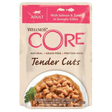 Wellness CORE Cat Wet Adult Tender Cuts Salmon and Tuna in Savoury Gravy Recipe 85g x 24