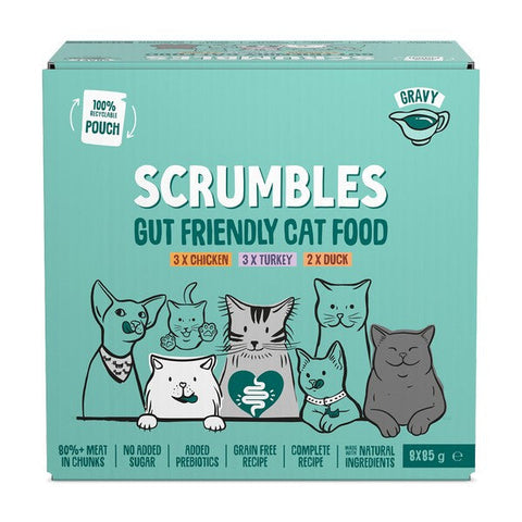 Scrumbles Grain Free Wet Cat Gravy Recyclable Pouch Selection 8x85g
