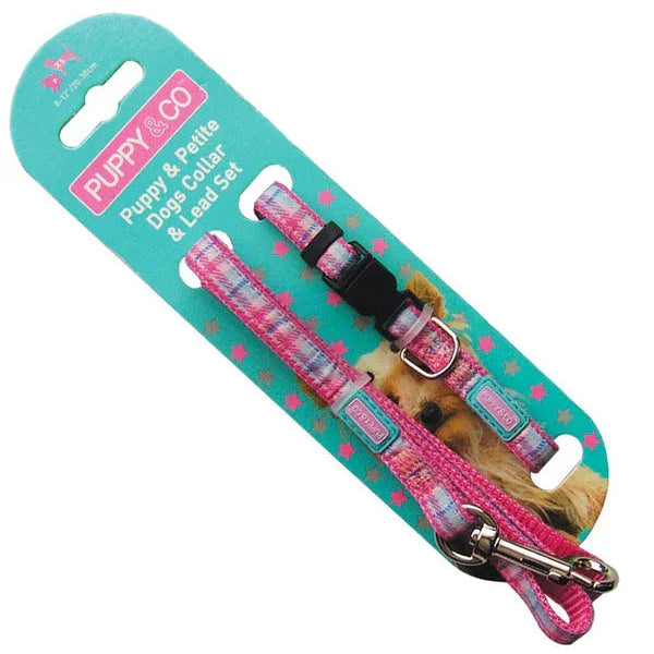 Pup&Co Nylon Puppy Set Tartan Pink 10mm X20-30cm