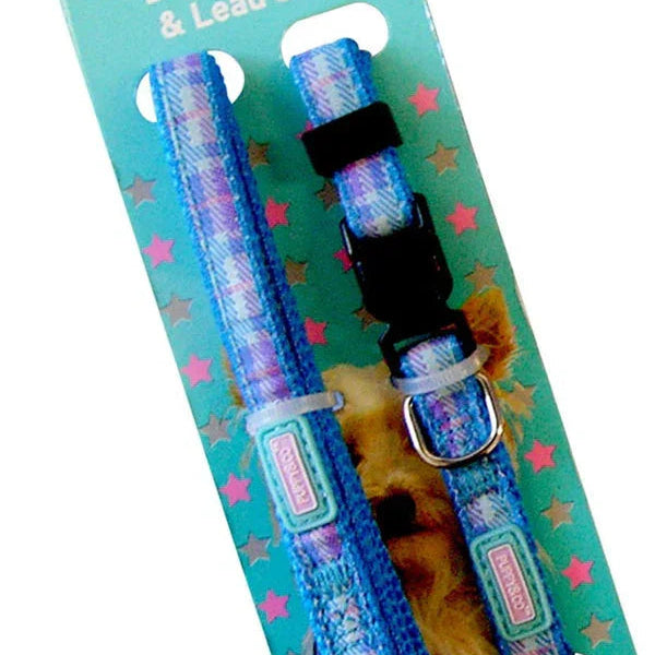 Pup&Co Nylon Puppy Set Tartan Blue 10mm X20-30cm