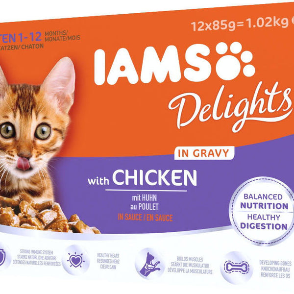 Iams Delights Cat Pouch Kitten In Gravy 12x85g