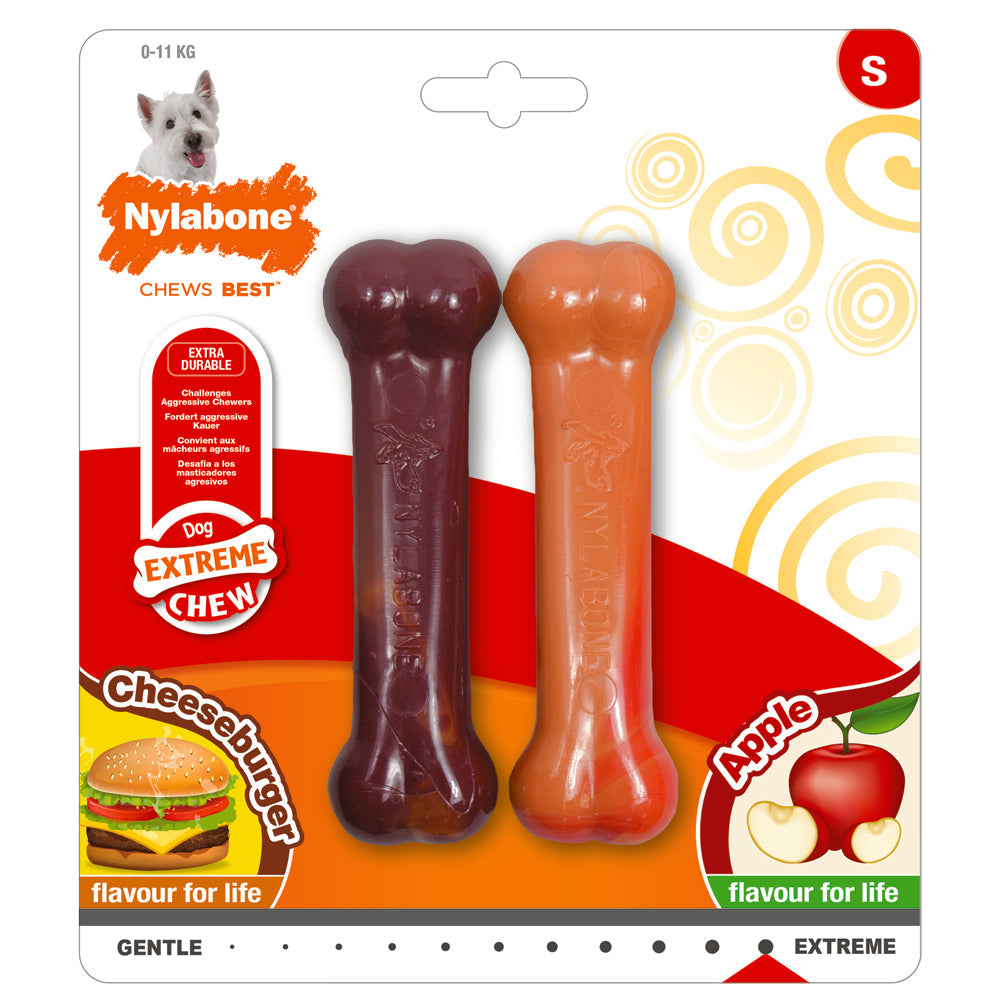 Nylabone Extreme Chew Bone 2Pack Cheeseburger/apple Small