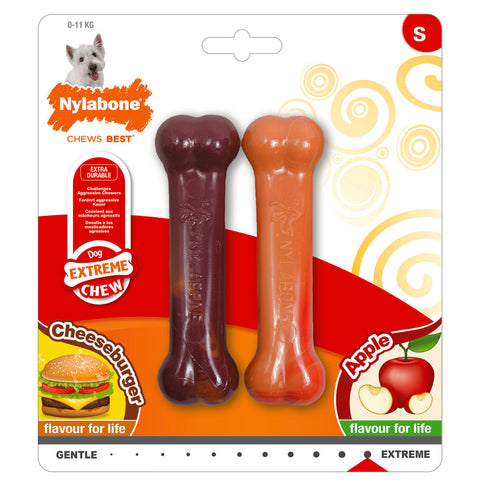 Nylabone Extreme Chew Bone 2Pack Cheeseburger/apple Small