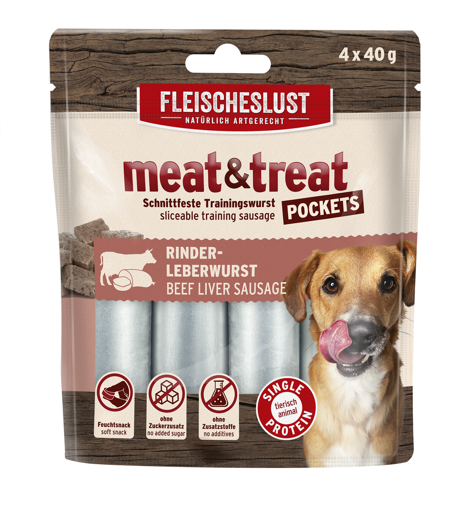 Fleischeslust Meat & Treat Pockets Beef Liver - 10 x (4 x 40g) Case