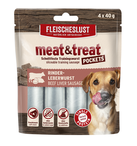 Fleischeslust Meat & Treat Pockets Beef Liver - 10 x (4 x 40g) Case