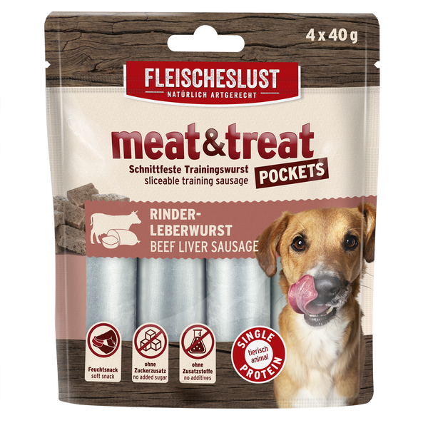 Fleischeslust Meat & Treat Pockets Beef Liver - 10 x (4 x 40g) Case