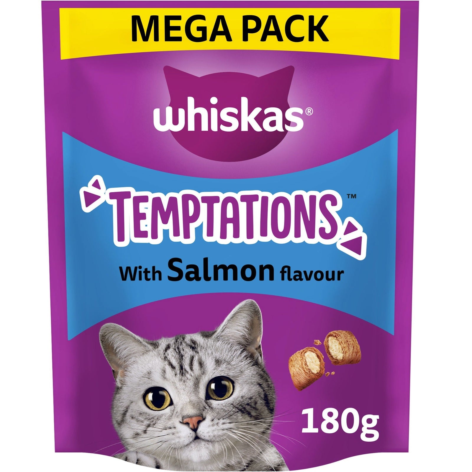 WHISKAS Temptations Adult Cat Treats with Salmon flavour 180g
