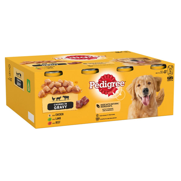 PEDIGREE Adult Wet Dog Food Tins Mixed in Gravy – 6 x 400g / 400g / 12 x 400g