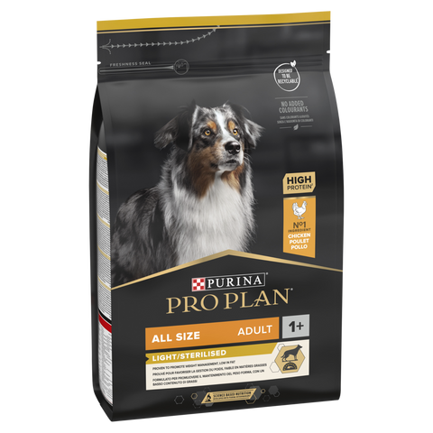 PRO PLAN All Sizes Adult Light / Sterilised Dry Dog Food with Chicken 3kg