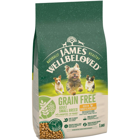 James Wellbeloved Dry Dog Grain Free Adult Small Breed Turkey & Veg 1.5kg