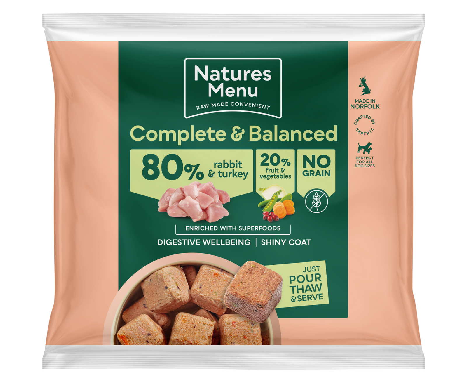 Natures Menu 80/20 Rabbit and Turkey Nuggets with Superfoods 1kg