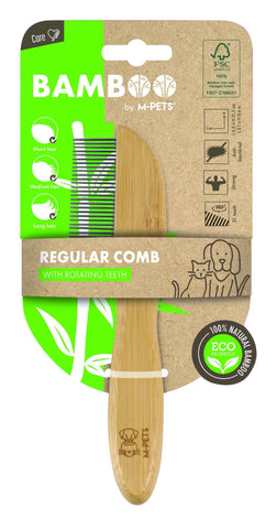 M-PETS Bamboo Regular Comb With Rotating Teeth - 31 Teeth