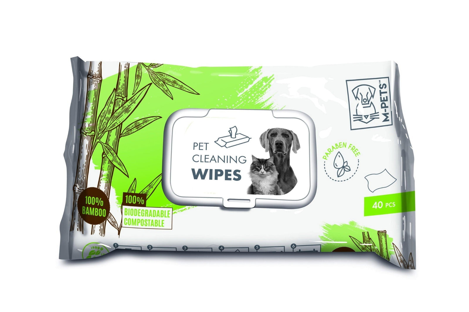 M-PETS Pet Cleaning Wipes 100% Bamboo 15 X 20 Cm - 40 Pcs