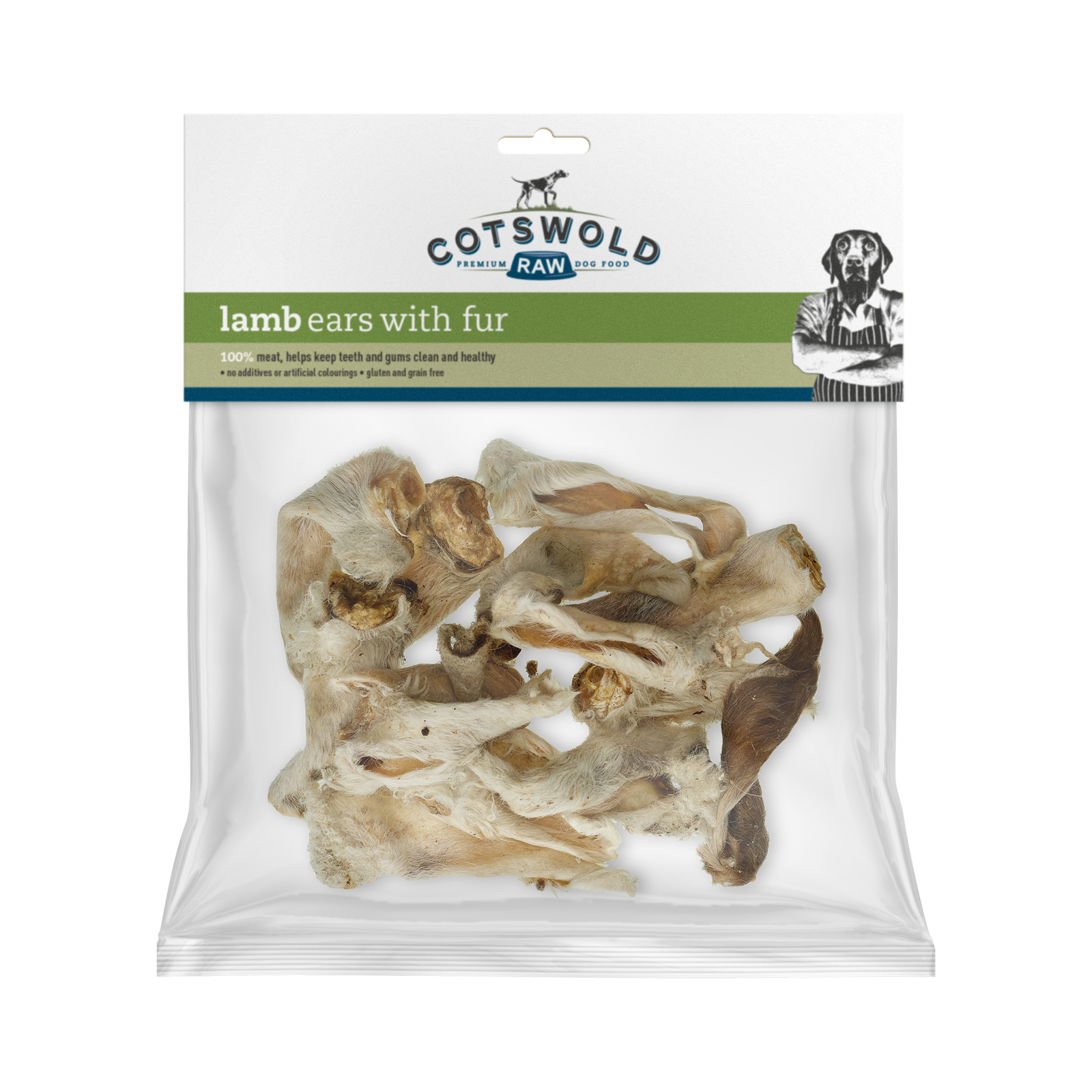 Cotswold Raw Natural Dried Treat Lamb Ears with Fur 150g