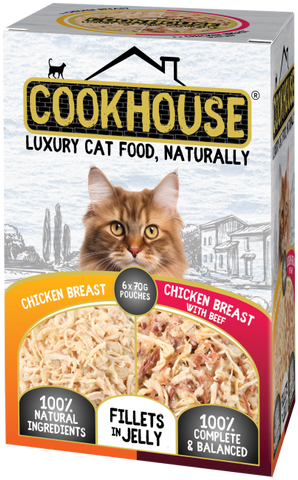 COOKHOUSE Luxury Cat Food - Fillets in Jelly - Chicken with Beef 6 x70g
