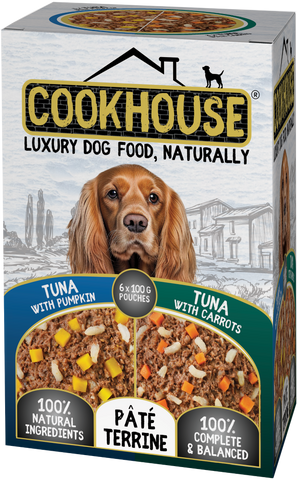 COOKHOUSE Luxury Dog Food - Terrines - Tuna with Carrots / Tuna with Pumpkin 6 x 100g