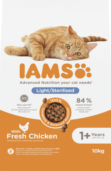 IAMS Advanced Nutrition Light/Sterilised Cat Food with Fresh Chicken 10kg