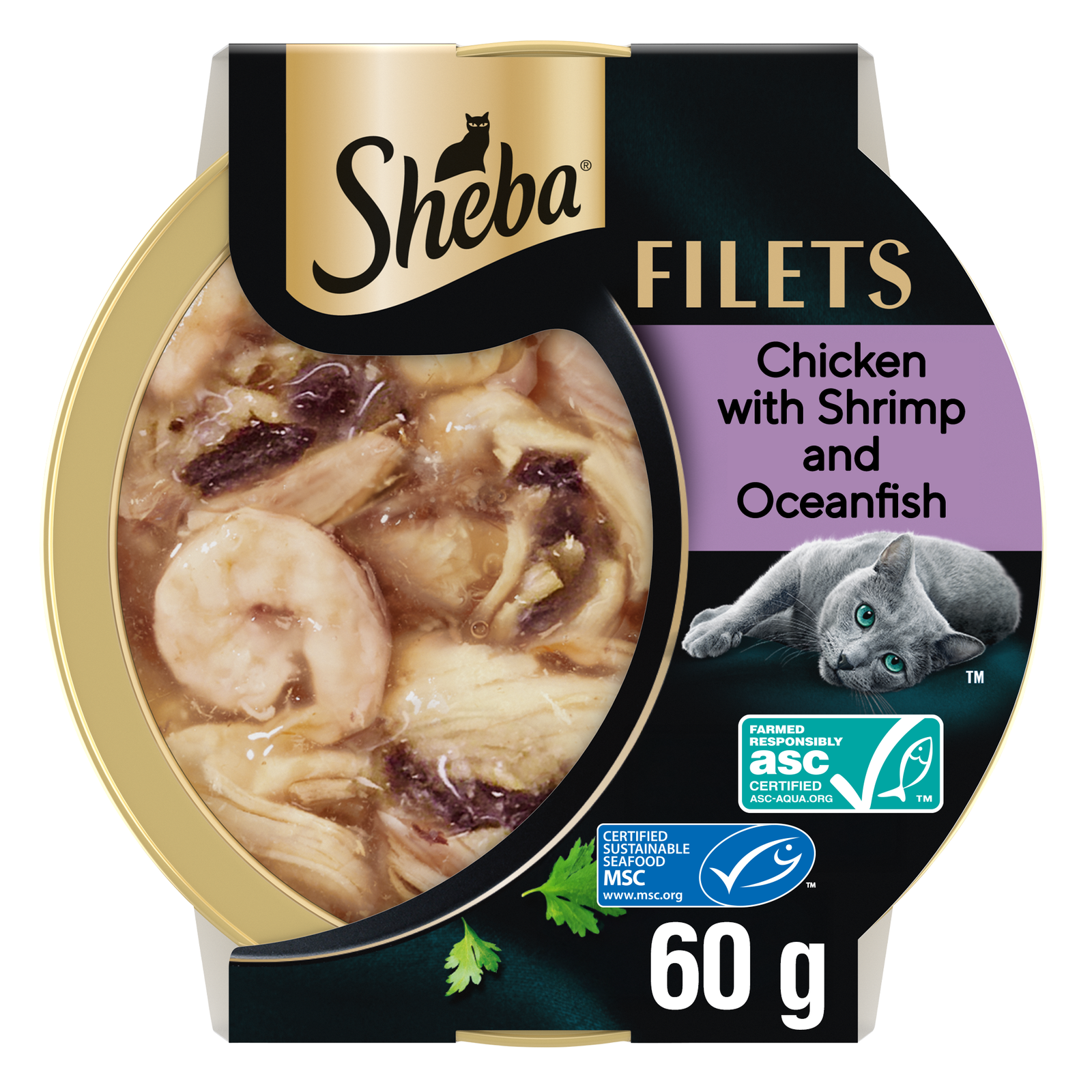 Sheba Filets Cat Food Tray with Chicken Shrimp & Ocean fish in Gravy 60g