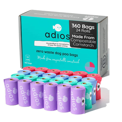 Compostable Dog Poo Bags - With Handles - 24 Rolls (360 Bags) - Rainbow