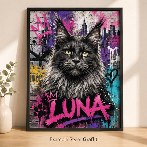 Personalised Pet Portrait Poster – Cartoon, Graffiti or Vintage
