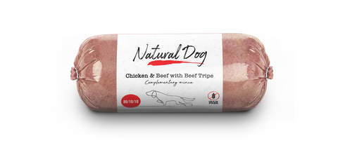 Natural Dog Chicken & Beef with Beef Tripe 80/10/10 Chubs - Tray of 10 x 500g (5kg)