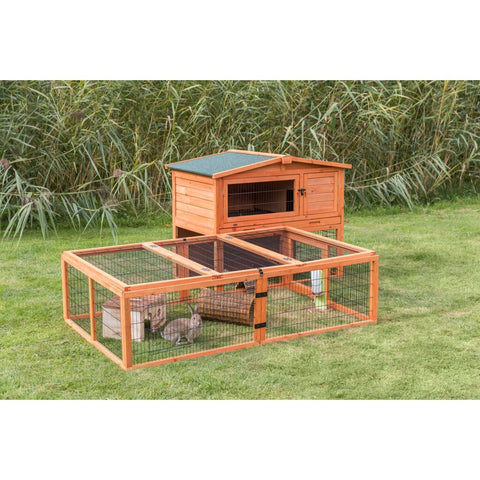 Trixie Small Animal Hutch with Enclosure – 124 × 102 × 78 cm, brown
