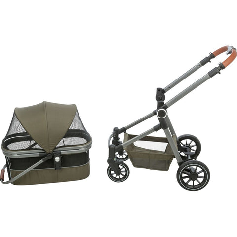 Trixie Dog stroller for dogs up to 22 kg, with a removable basket and rain cover – 56 × 101 × 100 cm, 7.5 kg, olive green