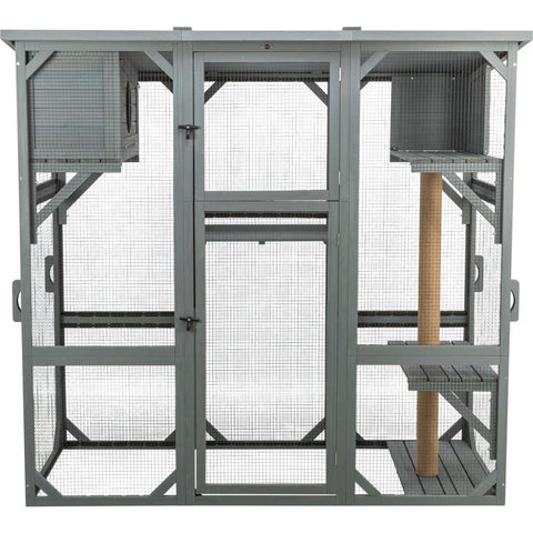 Trixie Outdoor cat enclosure with cave, lying areas and jute post – 181 × 169 × 88 cm, grey