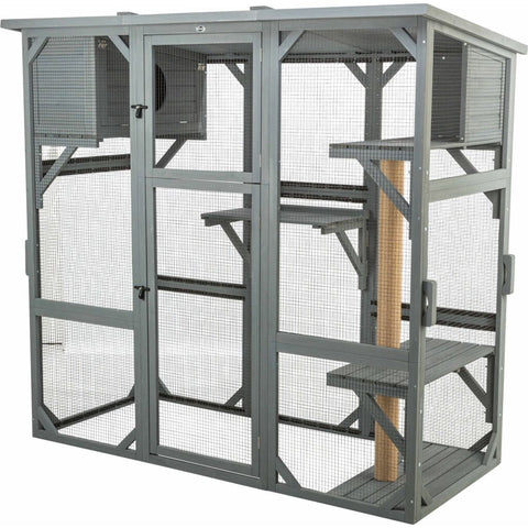 Trixie Outdoor cat enclosure with cave, lying areas and jute post – 181 × 169 × 88 cm, grey