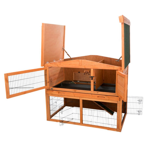 Trixie Small Animal Hutch with Enclosure – 124 × 102 × 78 cm, brown