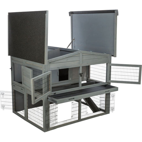 Trixie Small Animal Hutch XL with Enclosure – 135 × 115 × 112 cm, grey