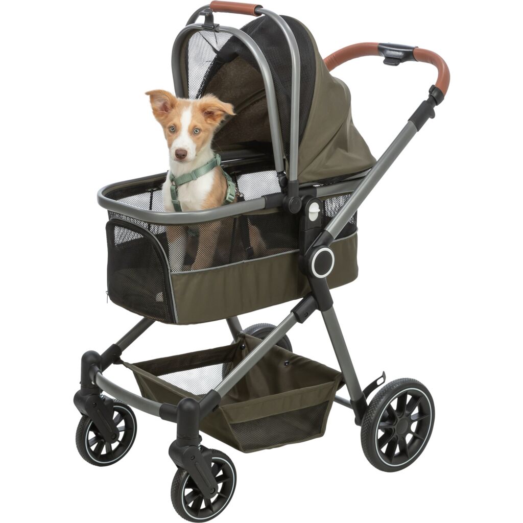 Trixie Dog stroller for dogs up to 22 kg, with a removable basket and rain cover – 56 × 101 × 100 cm, 7.5 kg, olive green
