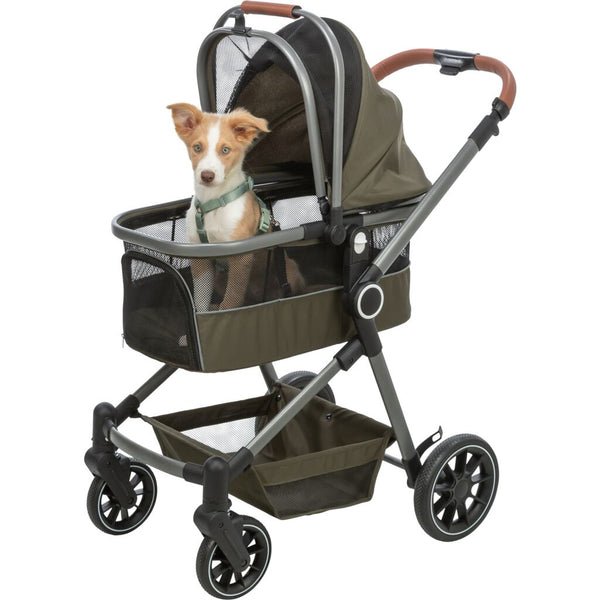 Trixie Dog stroller for dogs up to 22 kg, with a removable basket and rain cover – 56 × 101 × 100 cm, 7.5 kg, olive green