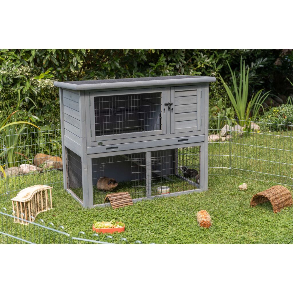 Trixie Small Animal Hutch with Enclosure – 116 × 97 × 63 cm, grey