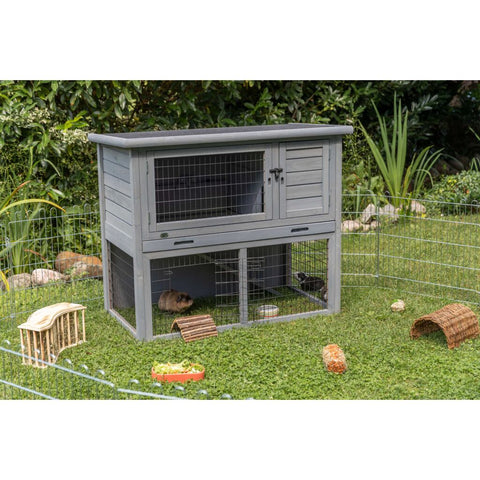 Trixie Small Animal Hutch with Enclosure – 116 × 97 × 63 cm, grey