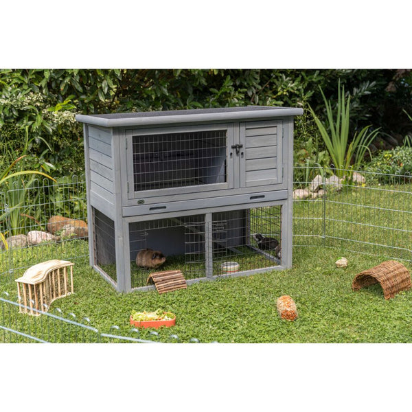 Trixie Small Animal Hutch with Enclosure – 116 × 97 × 63 cm, grey