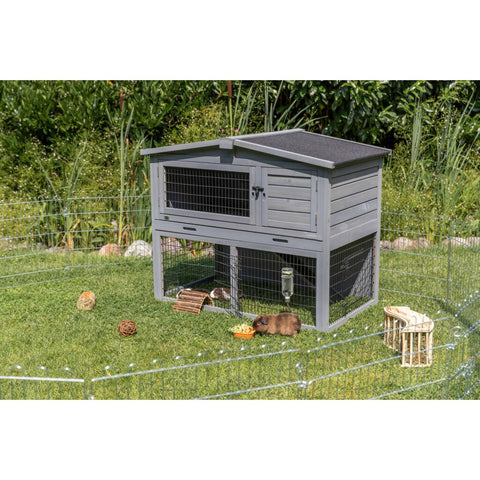 Trixie Small Animal Hutch with Enclosure – 124 × 102 × 78 cm, grey