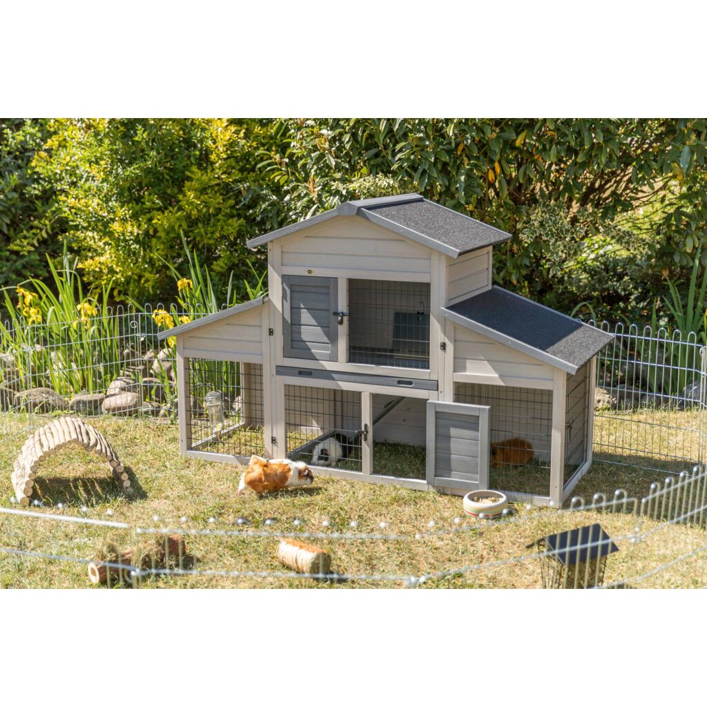 Trixie Small Animal Hutch with Enclosure – 175 × 110 × 70 cm, grey