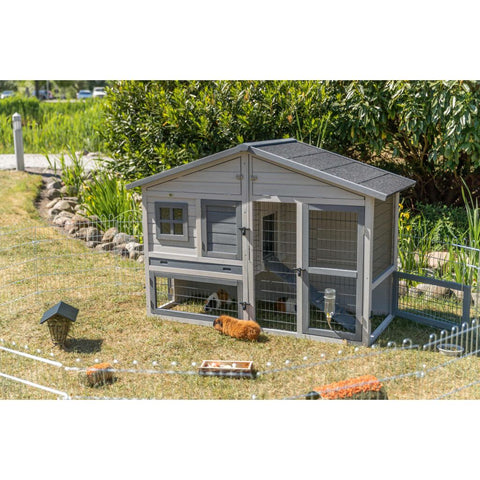 Trixie Small Animal Hutch with Enclosure – 168 × 115 × 75 cm, grey