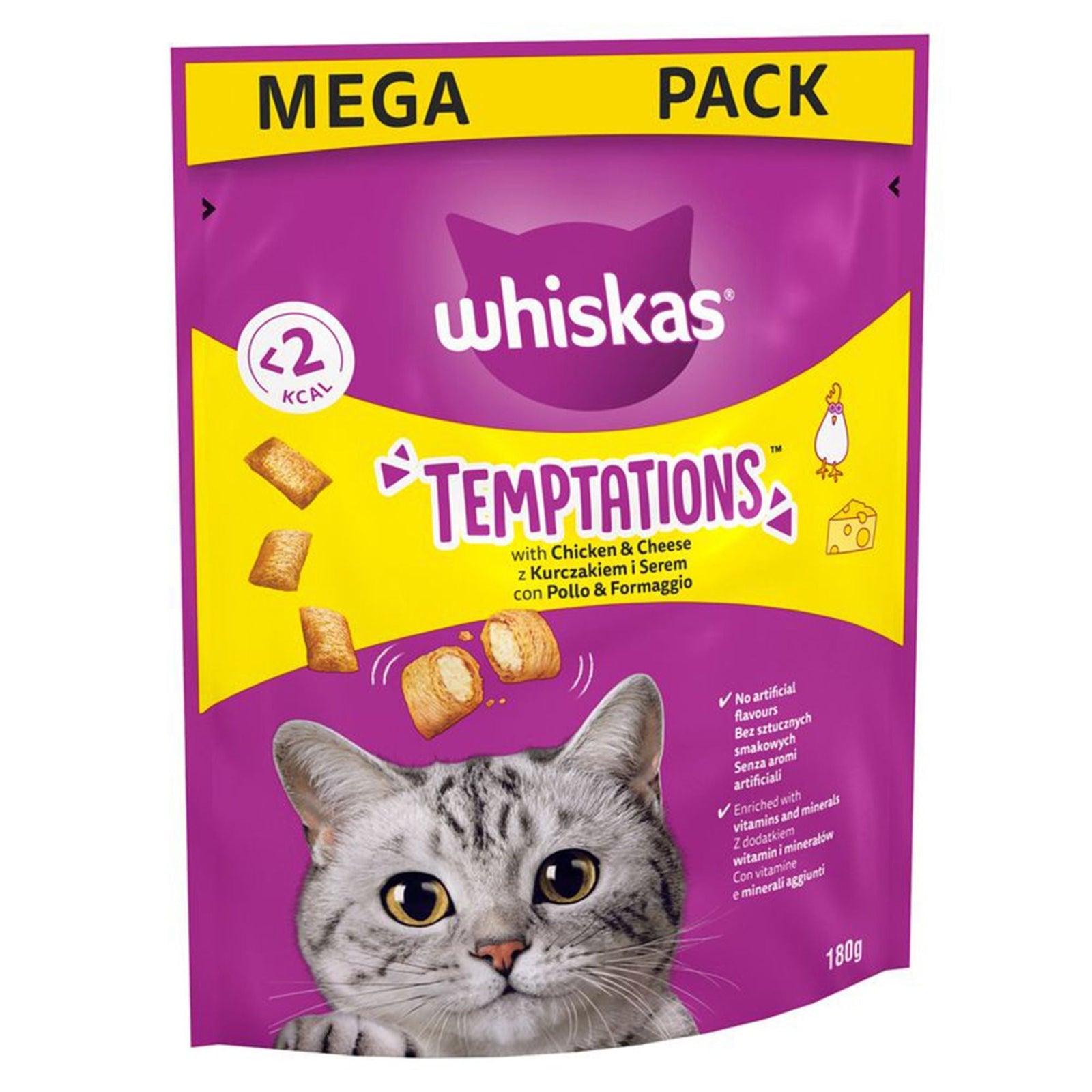WHISKAS Temptations Adult Cat Treats with Chicken & Cheese 180g