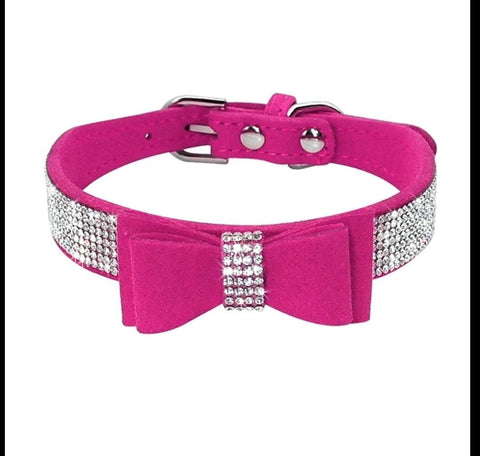 Bling Rhinestone Suede Leather Bowknot Dog Collar - CLEARANCE