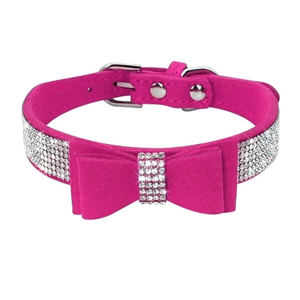 Bling Rhinestone Suede Leather Bowknot Dog Collar - CLEARANCE