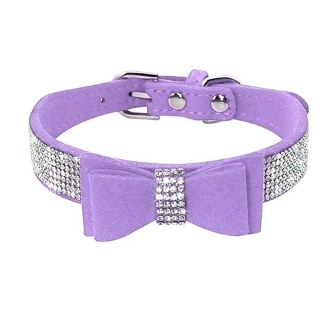 Bling Rhinestone Suede Leather Bowknot Dog Collar - CLEARANCE