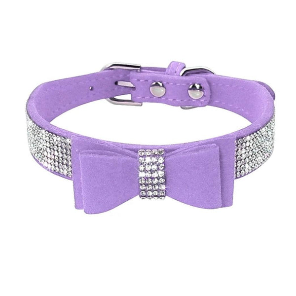 Bling Rhinestone Suede Leather Bowknot Dog Collar - CLEARANCE