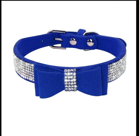 Bling Rhinestone Suede Leather Bowknot Dog Collar - CLEARANCE