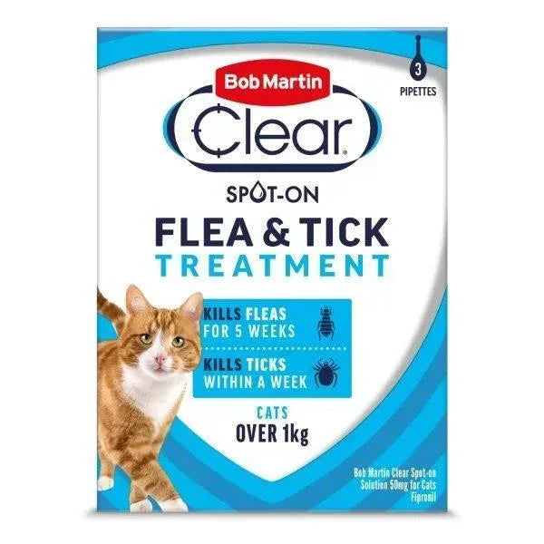 Bob Martin Clear Cat Spot On Flea & Tick Treatment 5 Week 3 pipettes